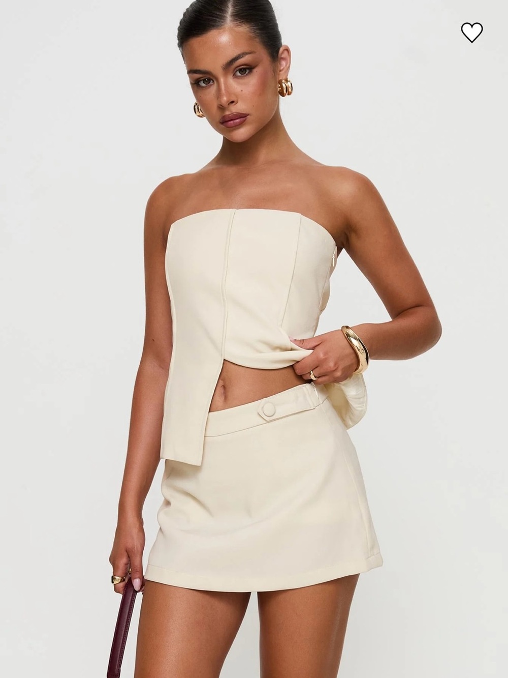 Princess Polly Cream Two-Piece Strapless Top & Mini Skirt Set